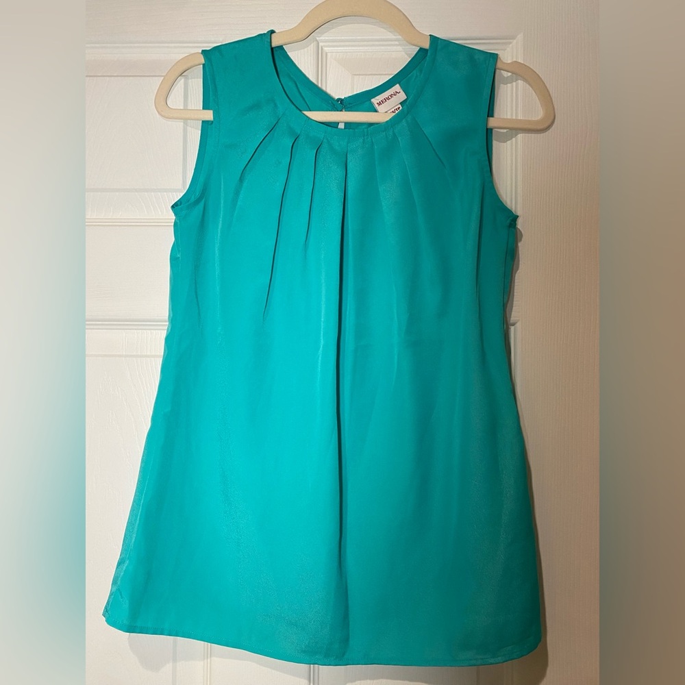 Merona Turquoise Sleeveless Pleated Blouse